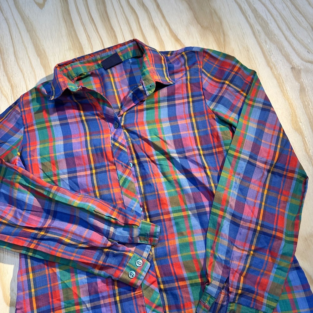Koret City Blues Womens Size 10 Multicolor Plaid Button Down Shirt Long Sleeve